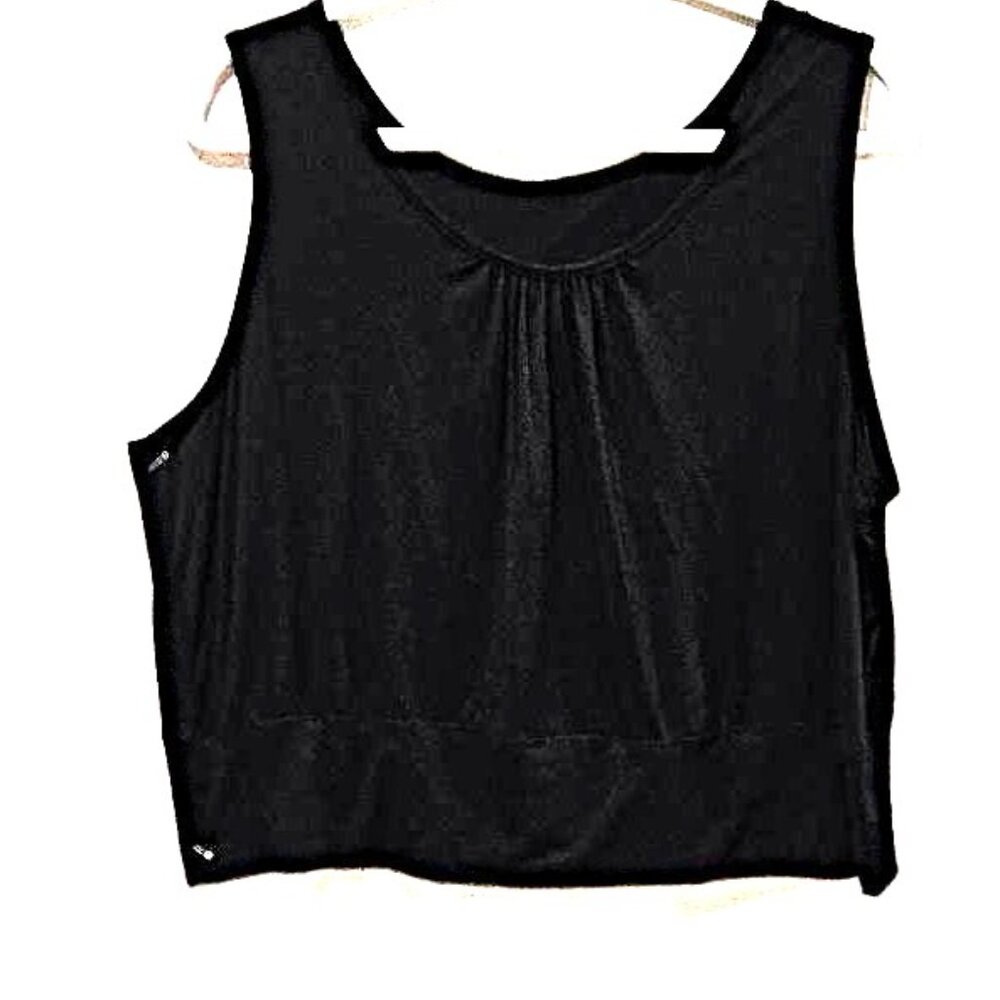 CROPPED BLACK TANK RUCHED NECKLINE BANDED HEM TOP XL